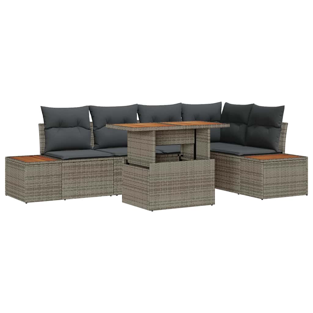 Garten-Sofa-Set mit Speicher 6 pcs Grau Poly Rattan