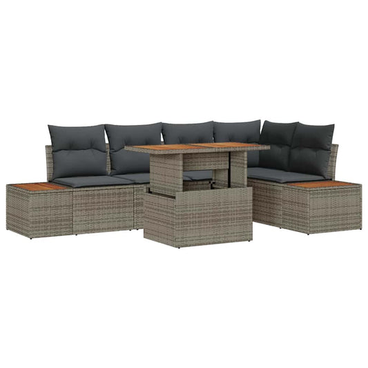 Garten-Sofa-Set mit Speicher 6 pcs Grau Poly Rattan