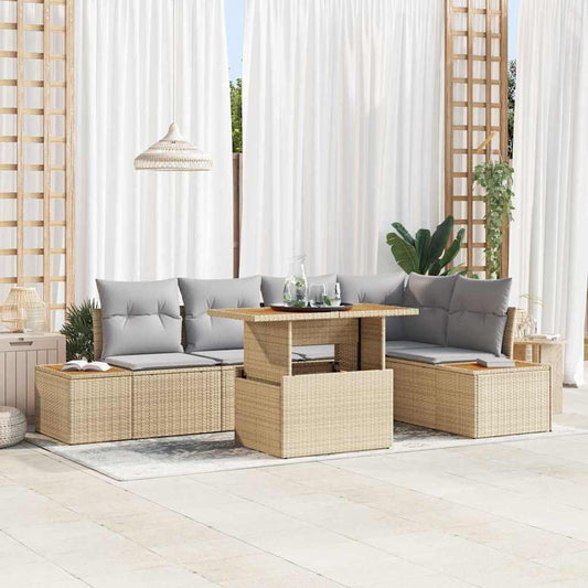 Garten-Sofa-Set mit Speicher 6 pcs Beige Poly Rattan