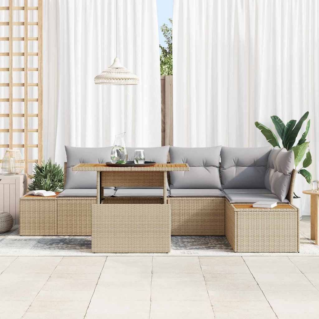 Garten-Sofa-Set mit Speicher 6 pcs Beige Poly Rattan