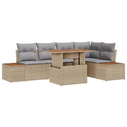 Garten-Sofa-Set mit Speicher 6 pcs Beige Poly Rattan