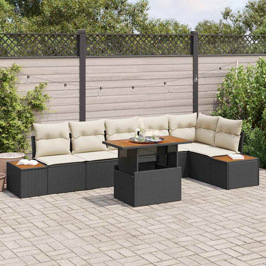 Garten-Sofa-Set mit Speicher 7 pcs Schwarz Poly Rattan