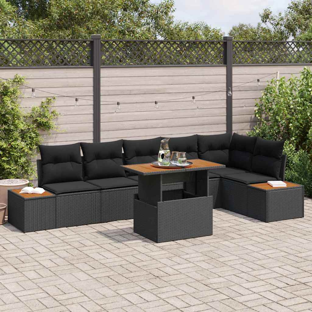 Garten-Sofa-Set mit Speicher 7 pcs Schwarz Poly Rattan