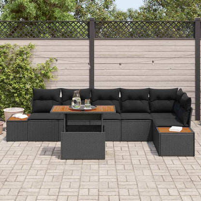 Garten-Sofa-Set mit Speicher 7 pcs Schwarz Poly Rattan