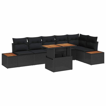 Garten-Sofa-Set mit Speicher 7 pcs Schwarz Poly Rattan
