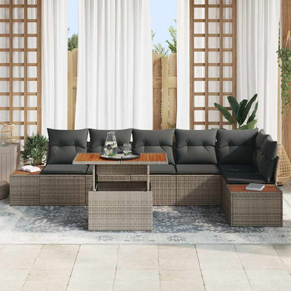 Garten-Sofa-Set mit Speicher 7 pcs Grau Poly Rattan