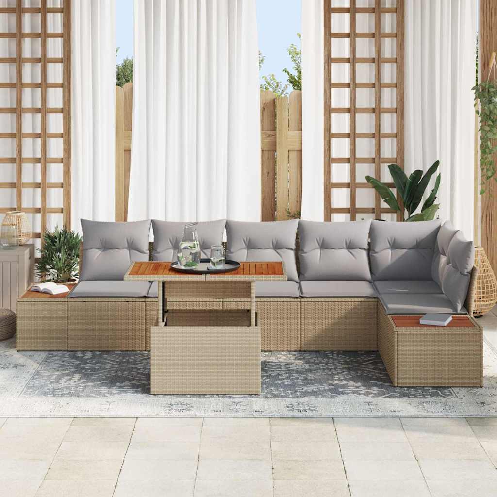 Garten-Sofa-Set mit Speicher 7 pcs Beige Poly Rattan