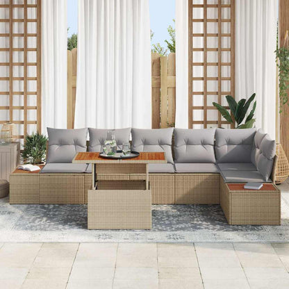 Garten-Sofa-Set mit Speicher 7 pcs Beige Poly Rattan