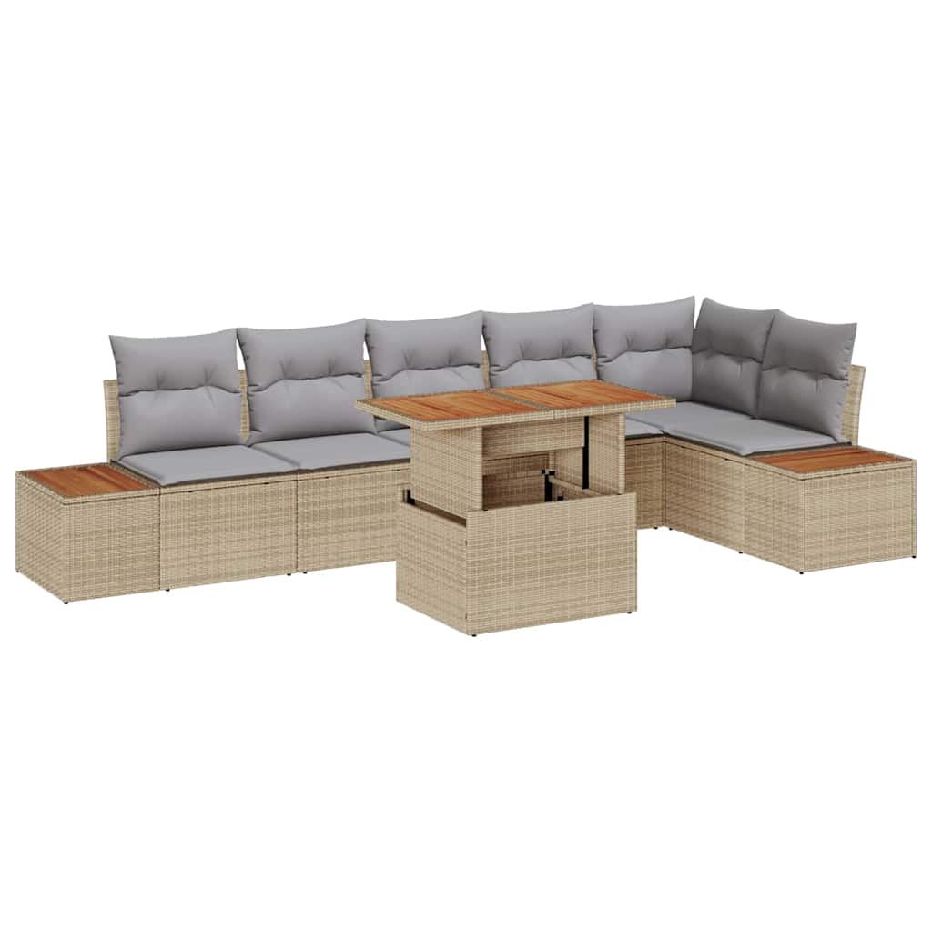 Garten-Sofa-Set mit Speicher 7 pcs Beige Poly Rattan