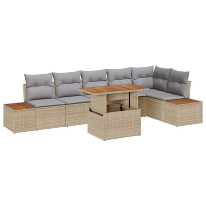 Garten-Sofa-Set mit Speicher 7 pcs Beige Poly Rattan