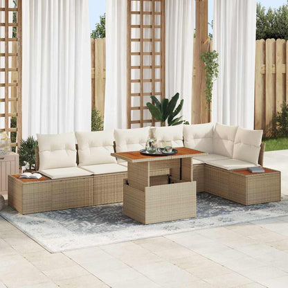 Garten-Sofa-Set mit Speicher 7 pcs Beige Poly Rattan