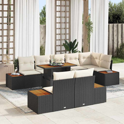 Garten-Sofa-Set mit Speicher 9 pcs Schwarz Poly Rattan