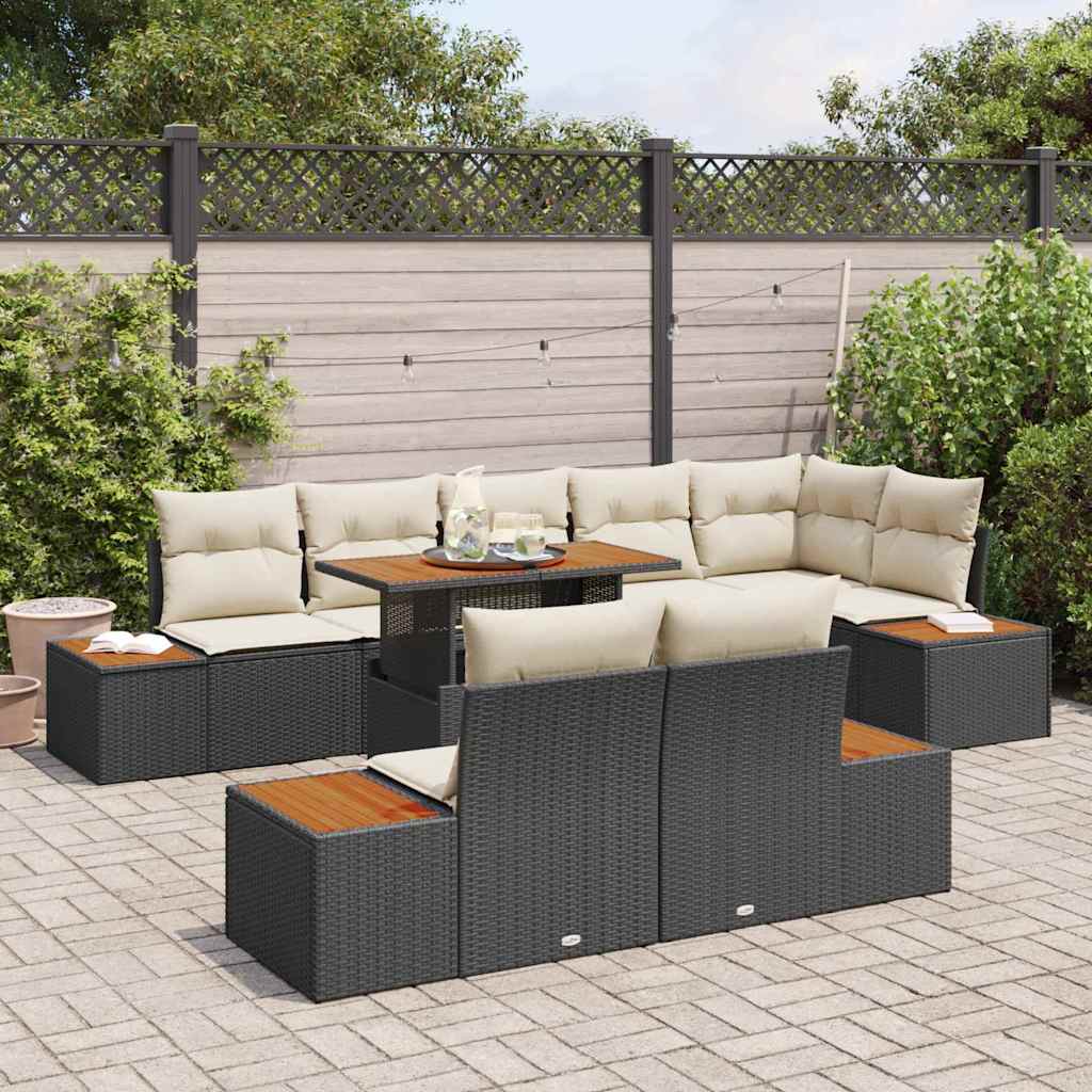 Garten-Sofa-Set mit Speicher 9 pcs Schwarz Poly Rattan