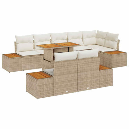 Garten-Sofa-Set mit Speicher 9 pcs Beige Poly Rattan