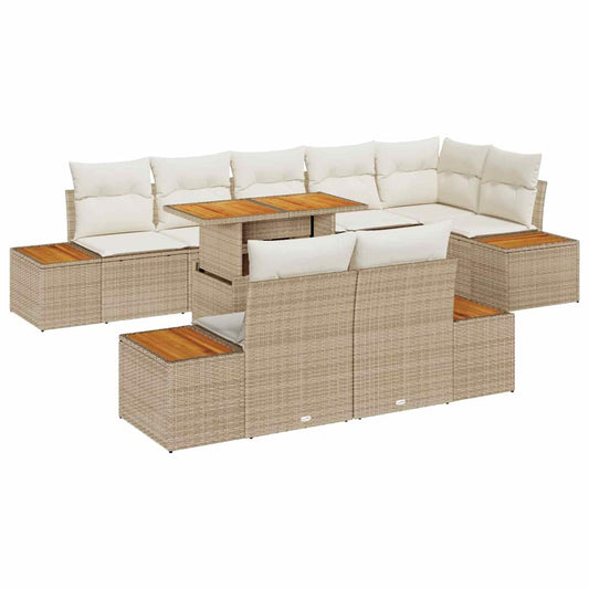 Garten-Sofa-Set mit Speicher 9 pcs Beige Poly Rattan