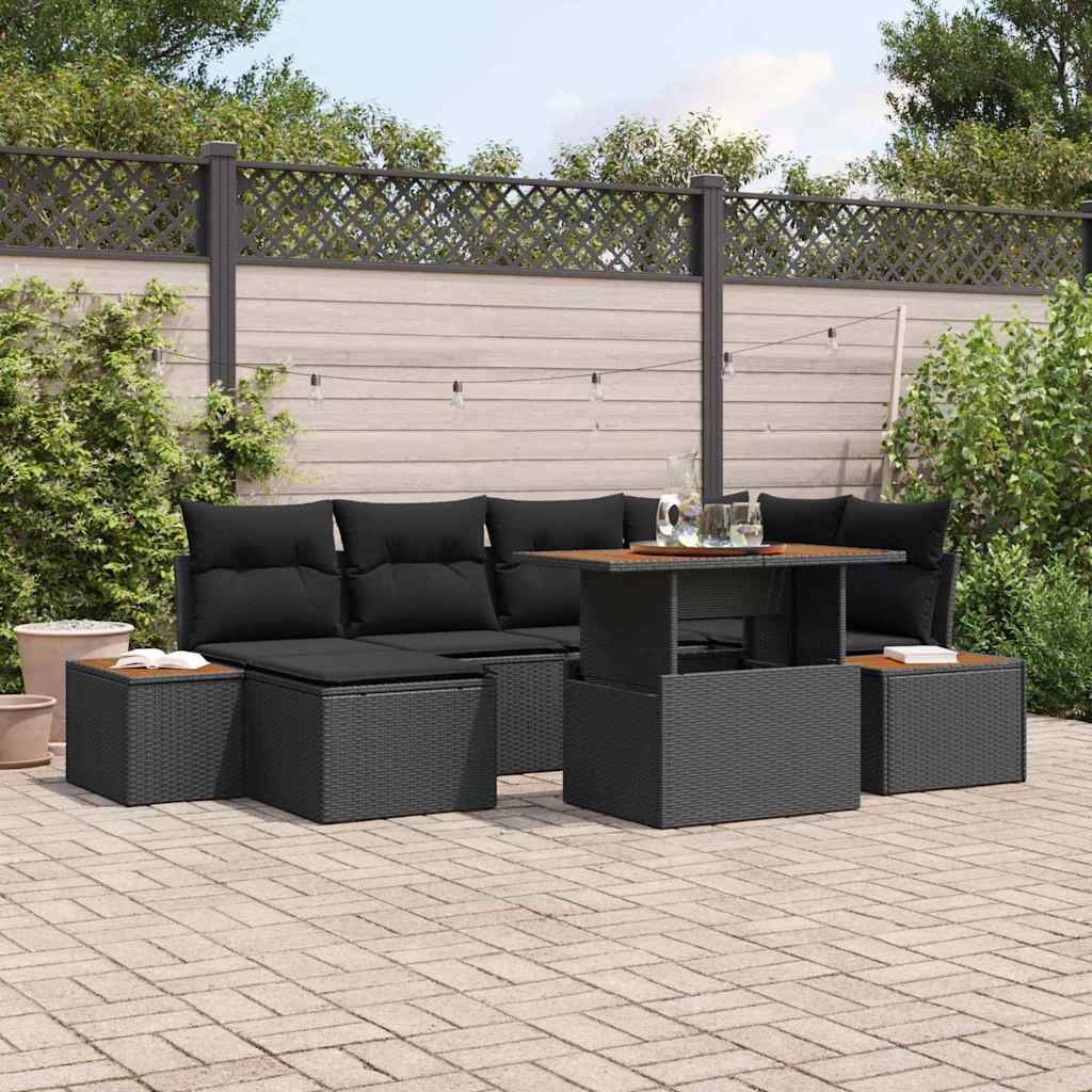 Garten-Sofa-Set mit Speicher 7 pcs Schwarz Poly Rattan