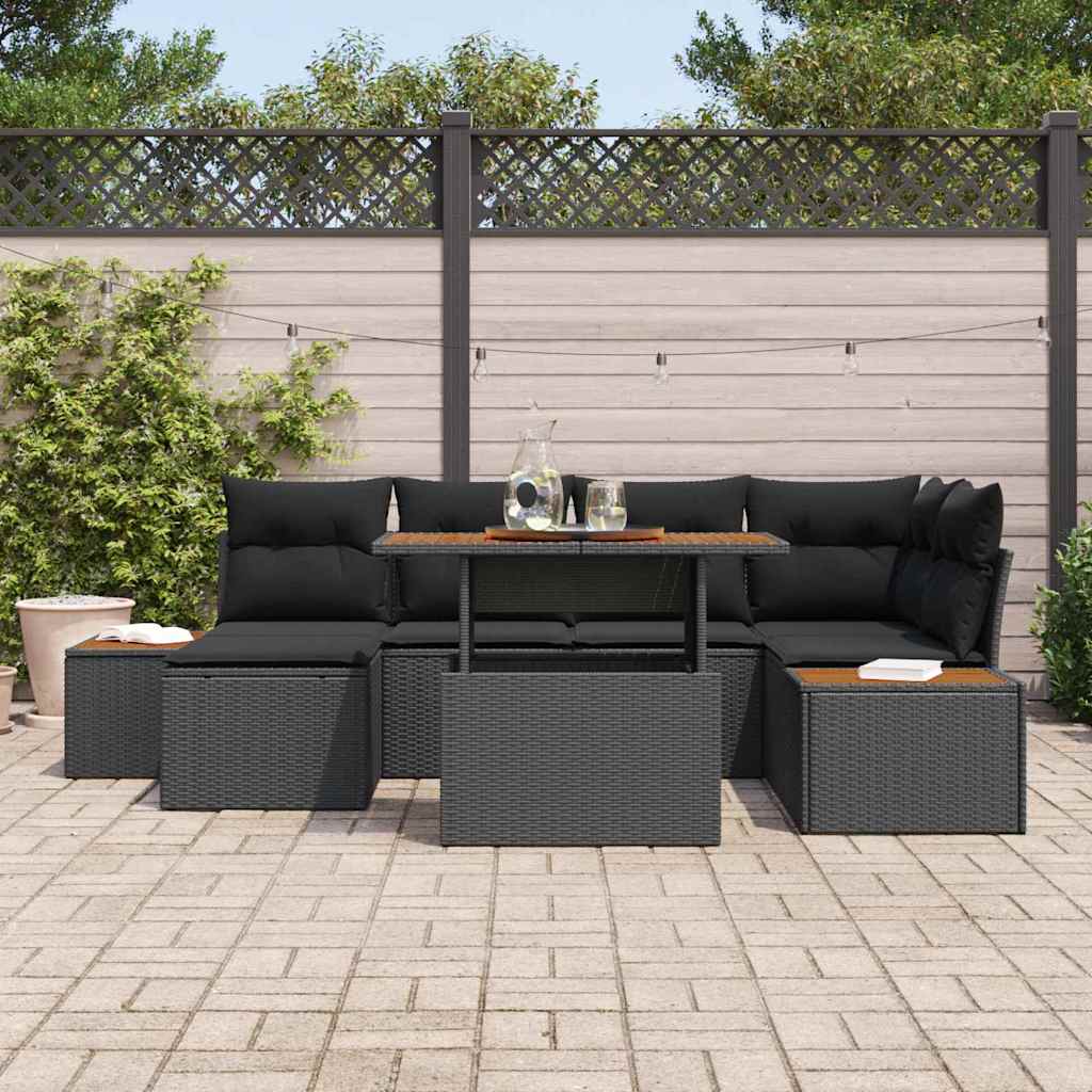 Garten-Sofa-Set mit Speicher 7 pcs Schwarz Poly Rattan