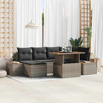 Garten-Sofa-Set mit Speicher 7 pcs Grau Poly Rattan