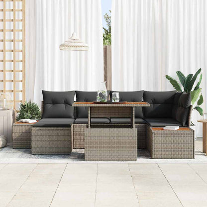 Garten-Sofa-Set mit Speicher 7 pcs Grau Poly Rattan