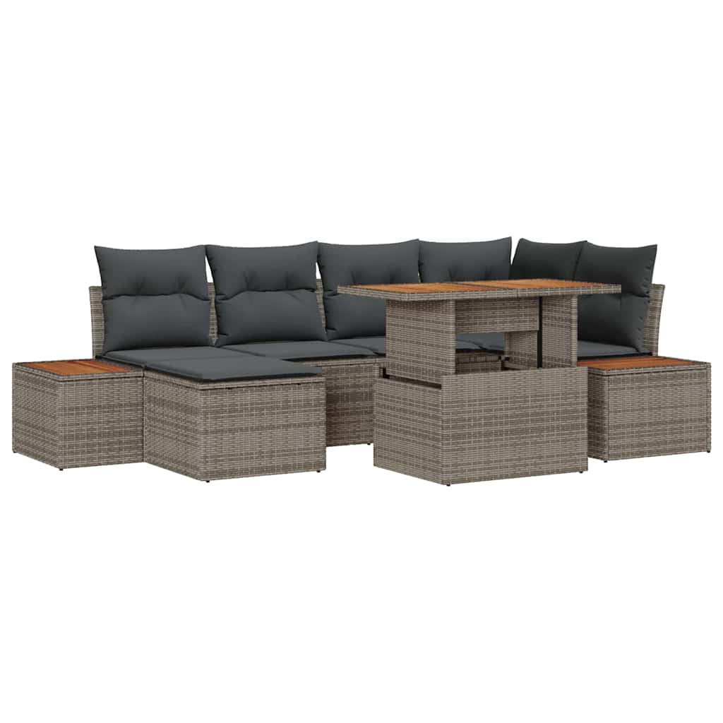 Garten-Sofa-Set mit Speicher 7 pcs Grau Poly Rattan