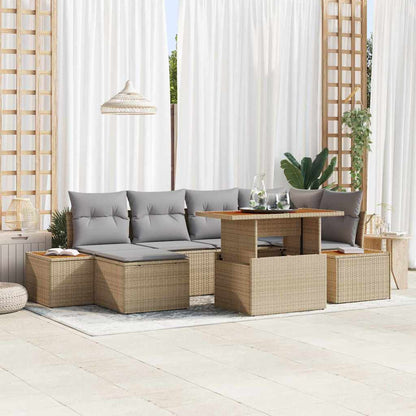 Garten-Sofa-Set mit Speicher 7 pcs Beige Poly Rattan