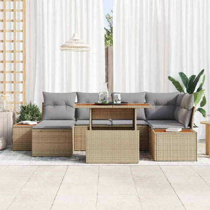 Garten-Sofa-Set mit Speicher 7 pcs Beige Poly Rattan