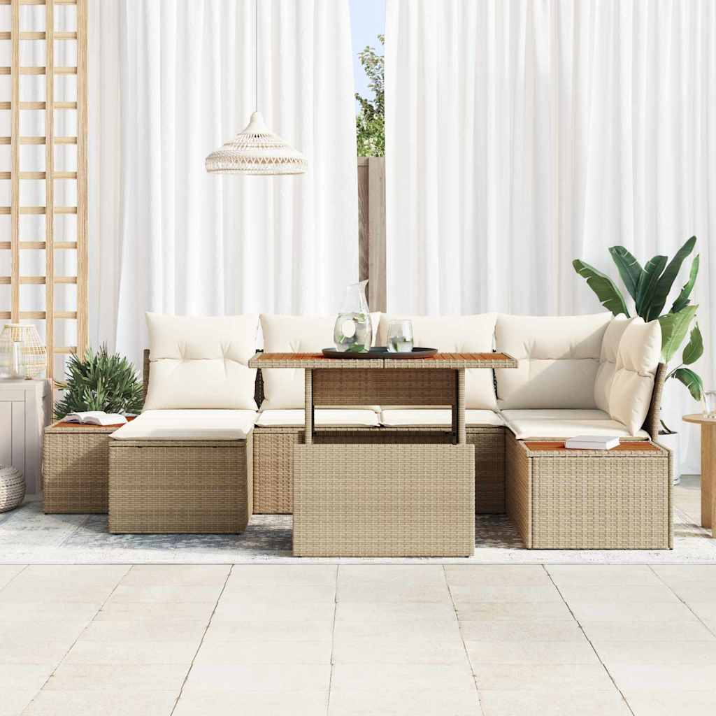Garten-Sofa-Set mit Speicher 7 pcs Beige Poly Rattan