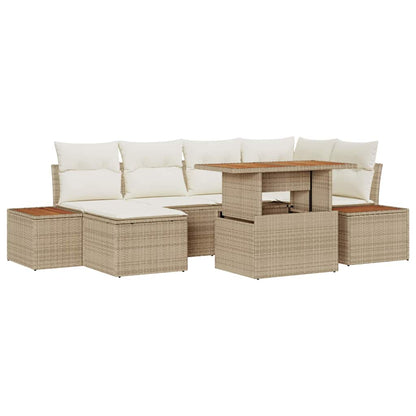 Garten-Sofa-Set mit Speicher 7 pcs Beige Poly Rattan