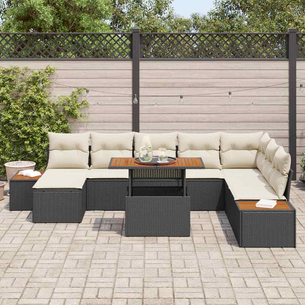 Garten-Sofa-Set mit Speicher 9 pcs Schwarz Poly Rattan