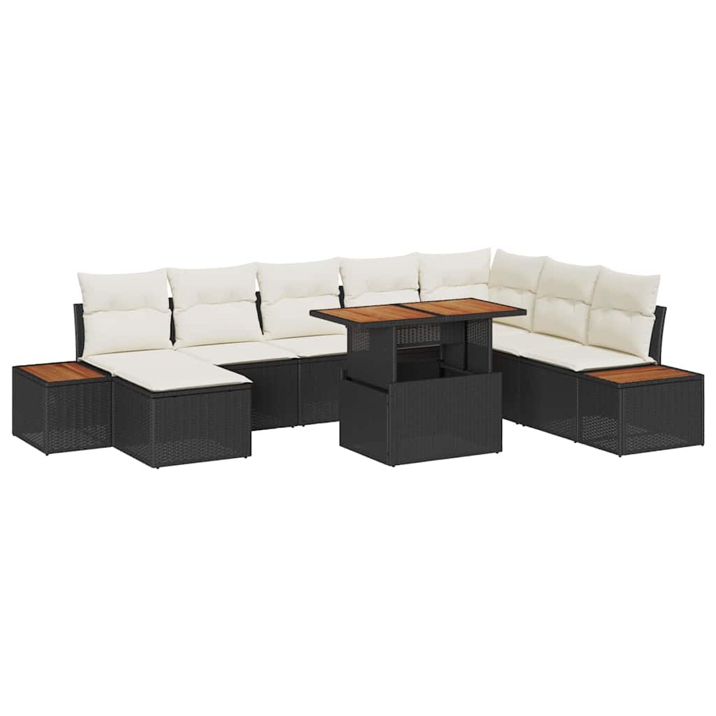 Garten-Sofa-Set mit Speicher 9 pcs Schwarz Poly Rattan
