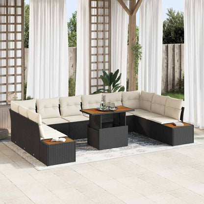 Garten-Sofa-Set mit Speicher 11 pcs Schwarz Poly Rattan