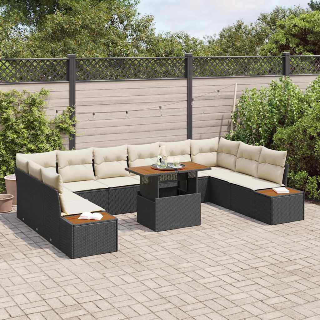 Garten-Sofa-Set mit Speicher 11 pcs Schwarz Poly Rattan