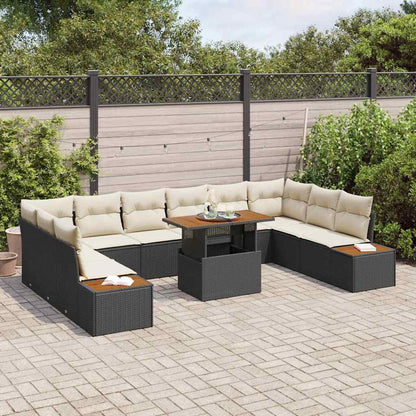 Garten-Sofa-Set mit Speicher 11 pcs Schwarz Poly Rattan