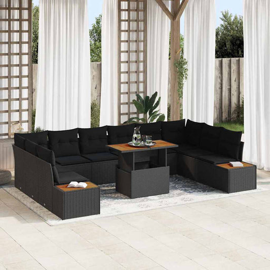 Garten-Sofa-Set mit Speicher 11 pcs Schwarz Poly Rattan
