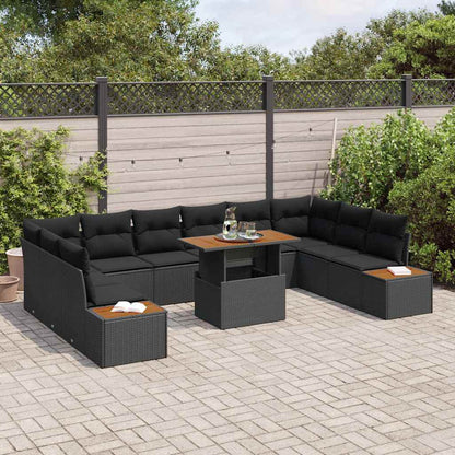 Garten-Sofa-Set mit Speicher 11 pcs Schwarz Poly Rattan