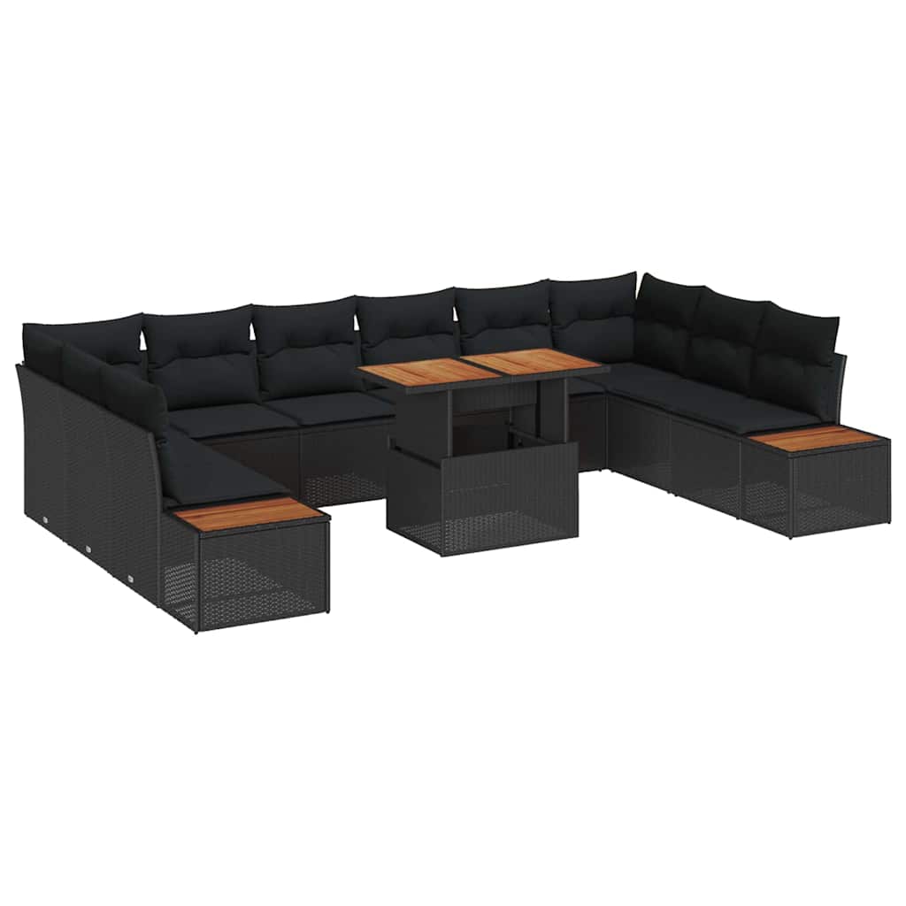 Garten-Sofa-Set mit Speicher 11 pcs Schwarz Poly Rattan