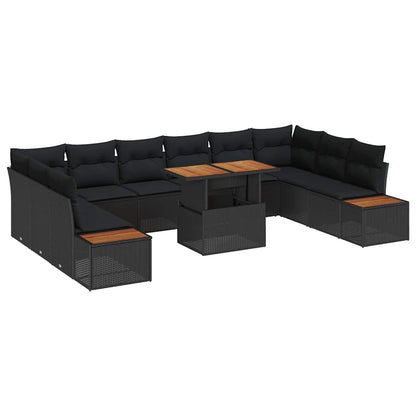 Garten-Sofa-Set mit Speicher 11 pcs Schwarz Poly Rattan
