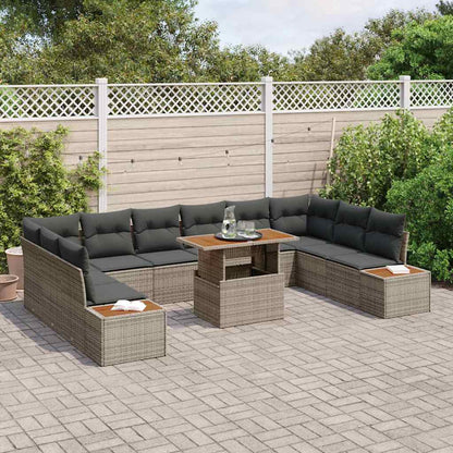 Garten-Sofa-Set mit Speicher 11 pcs Grau Poly Rattan