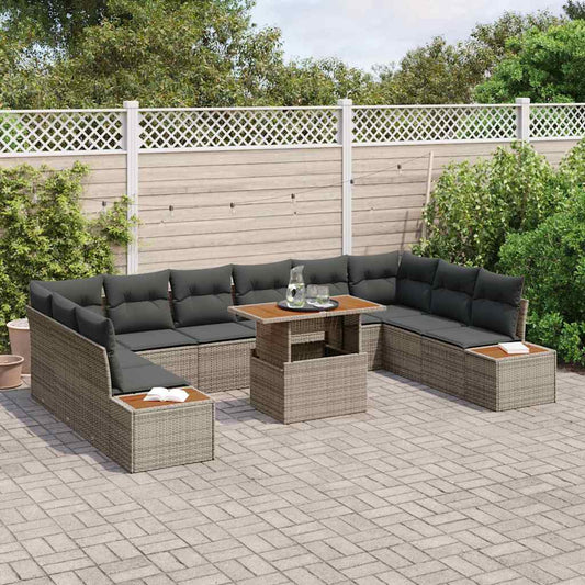 Garten-Sofa-Set mit Speicher 11 pcs Grau Poly Rattan