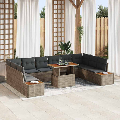 Garten-Sofa-Set mit Speicher 11 pcs Grau Poly Rattan