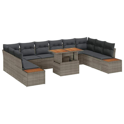 Garten-Sofa-Set mit Speicher 11 pcs Grau Poly Rattan