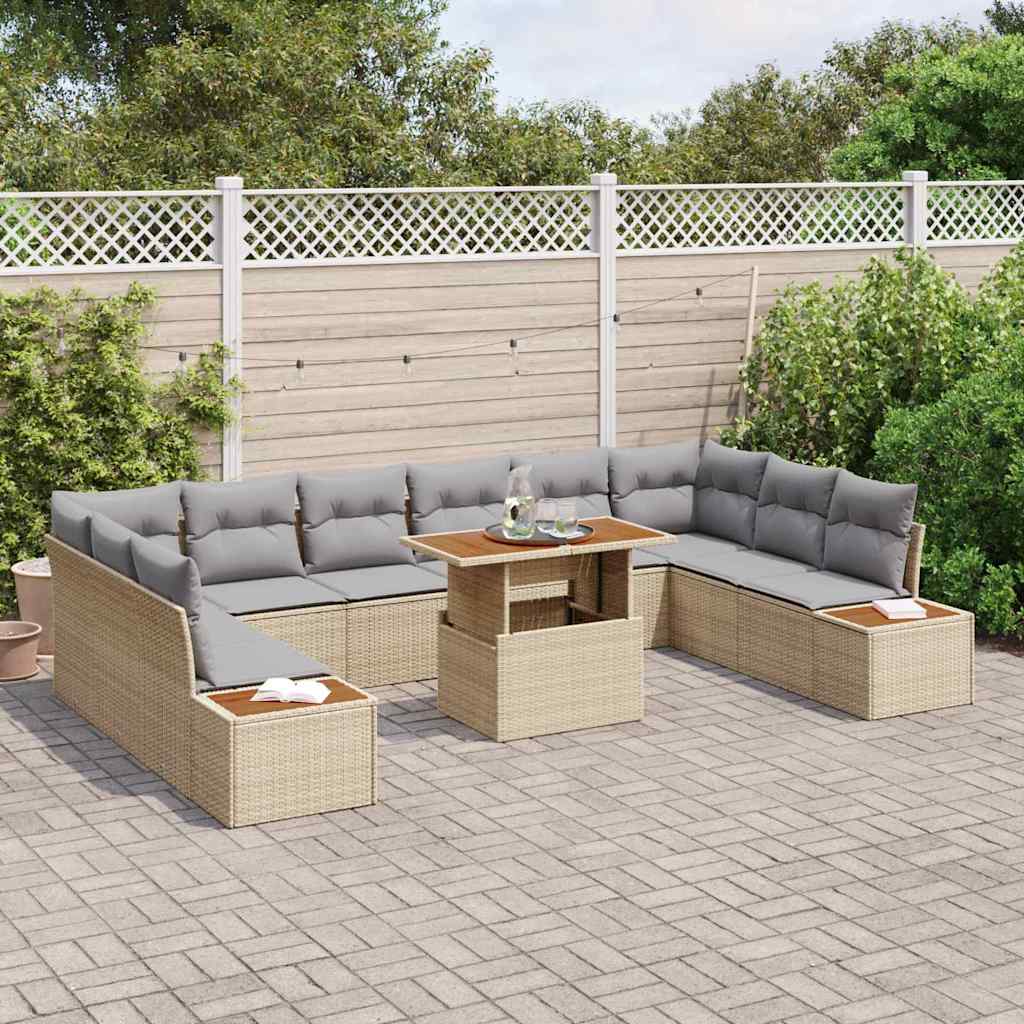 Garten-Sofa-Set mit Speicher 11 pcs Beige Poly Rattan