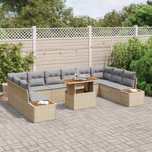 Garten-Sofa-Set mit Speicher 11 pcs Beige Poly Rattan