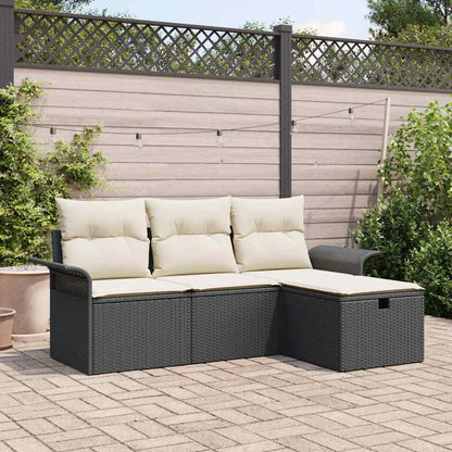 Garten-Sofa-Set mit Kissen 4 pcs Schwarz und Creme Poly Rattan