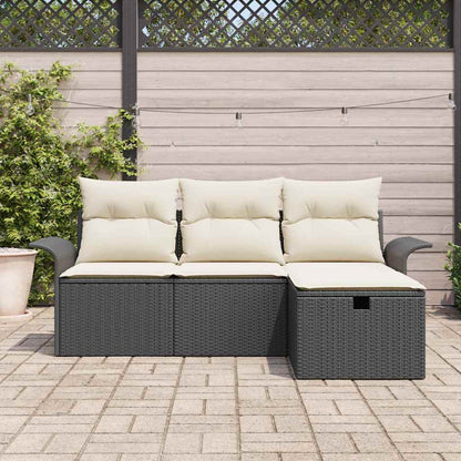 Garten-Sofa-Set mit Kissen 4 pcs Schwarz und Creme Poly Rattan