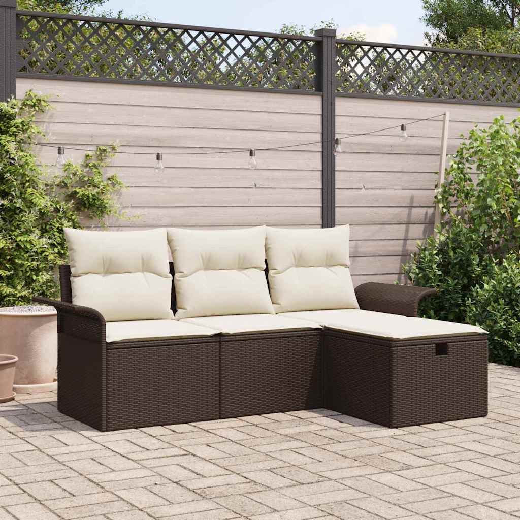 Garten-Sofa-Set mit Kissen 4 pcs Braun und Creme Poly Rattan