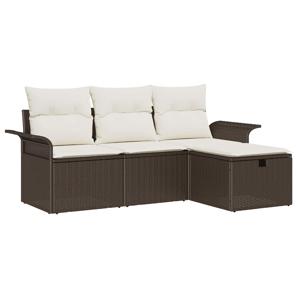 Garten-Sofa-Set mit Kissen 4 pcs Braun und Creme Poly Rattan