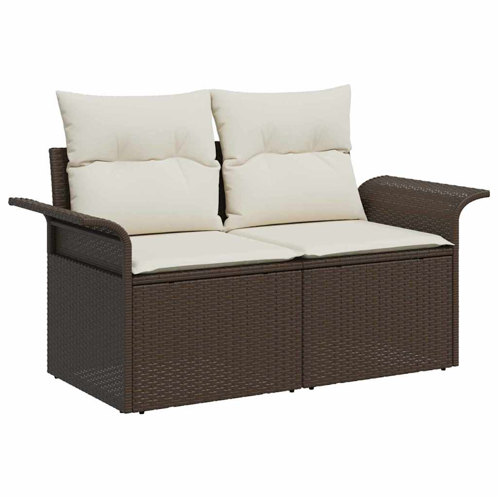 Garten-Sofa-Set mit Kissen 4 pcs Braun und Creme Poly Rattan