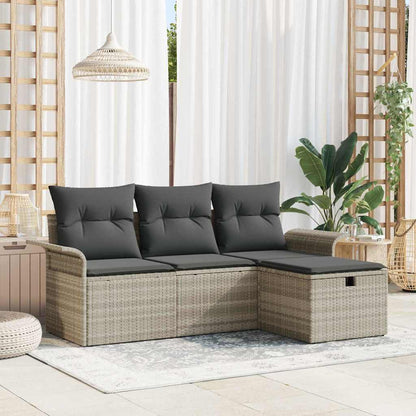 Garten-Sofa-Set mit Kissen 4 pcs Hellgrau Poly Rattan