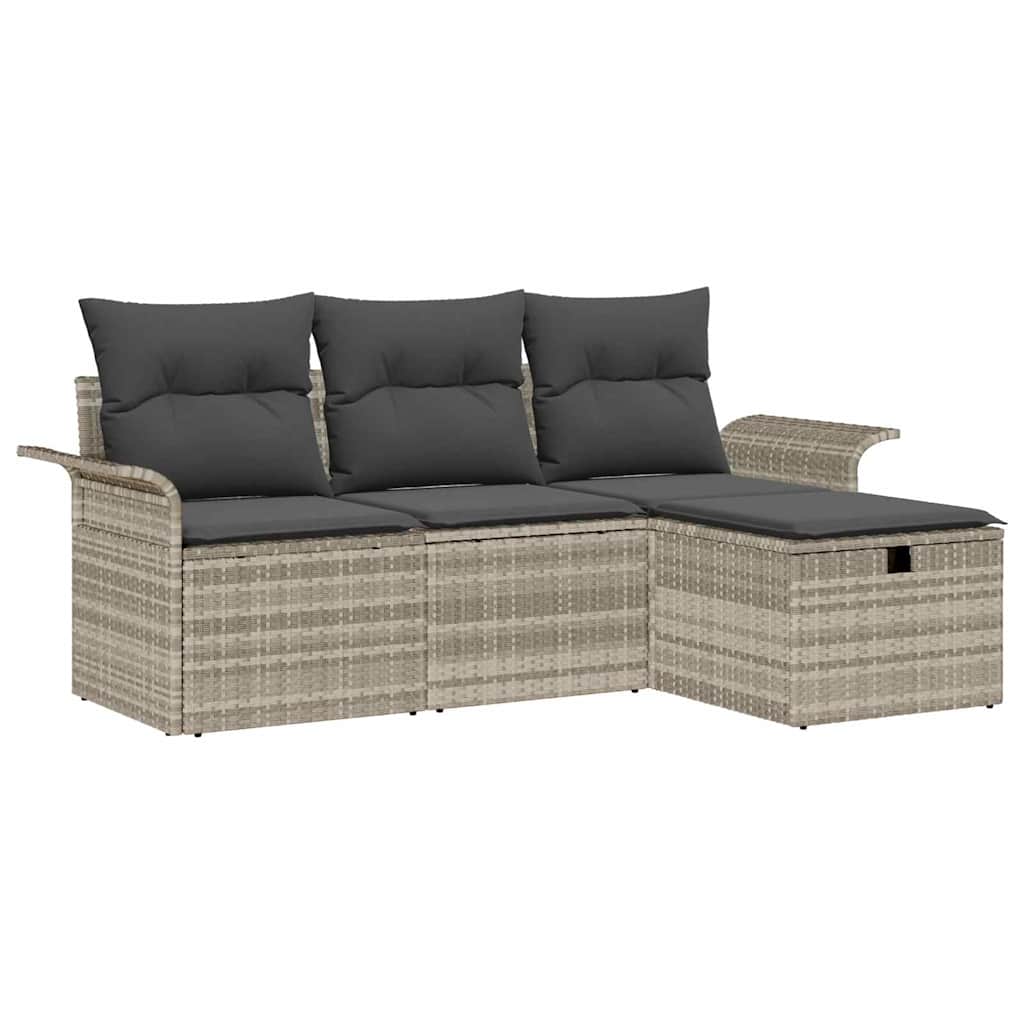 Garten-Sofa-Set mit Kissen 4 pcs Hellgrau Poly Rattan